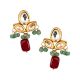 Mirror Trio Red Stone Drop Earrings with Green Beads Pair